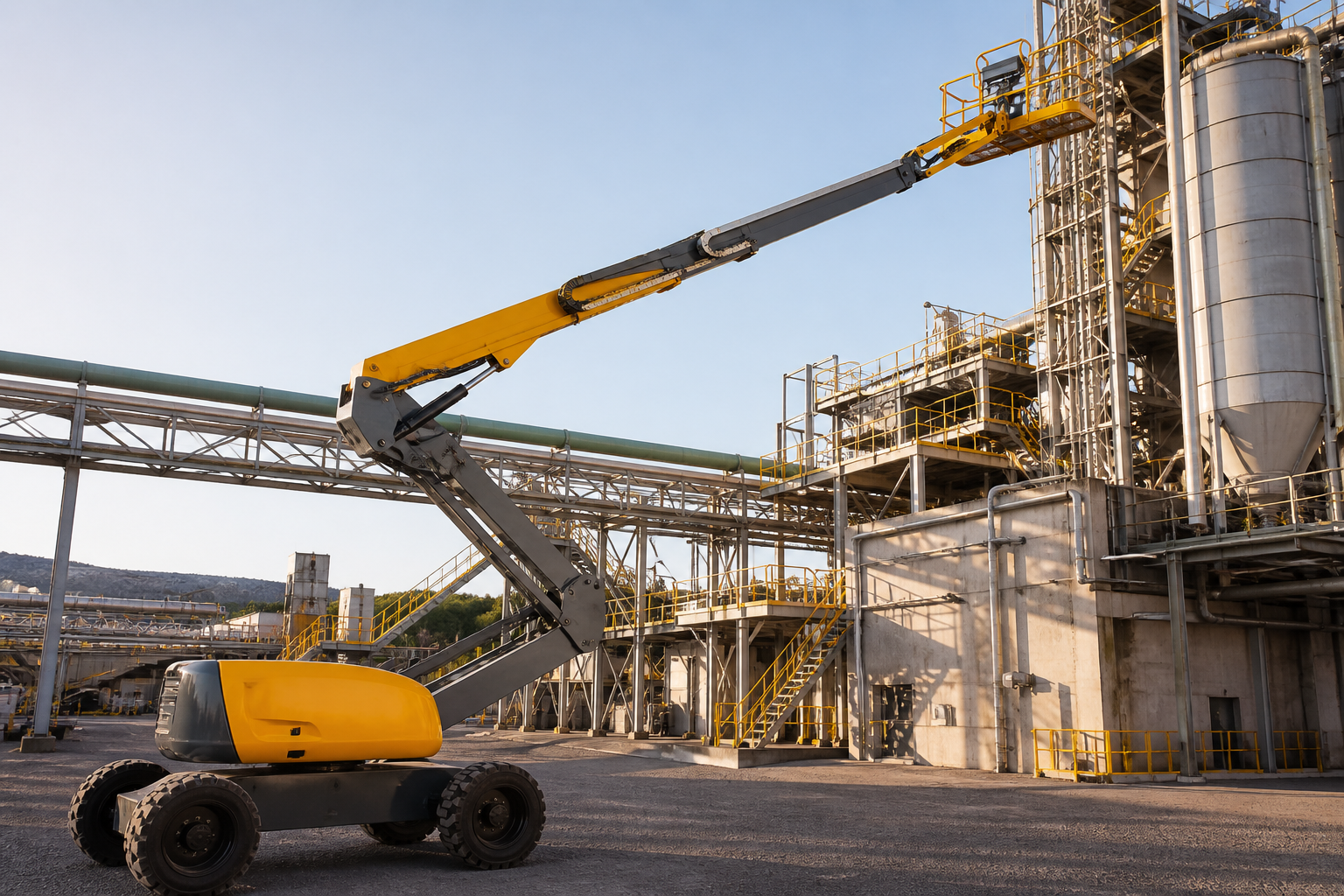 Plataforma elevatória em área industrial