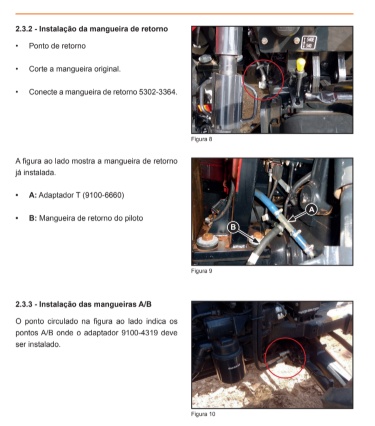 Página real de manual mostrando instalação de mangueiras